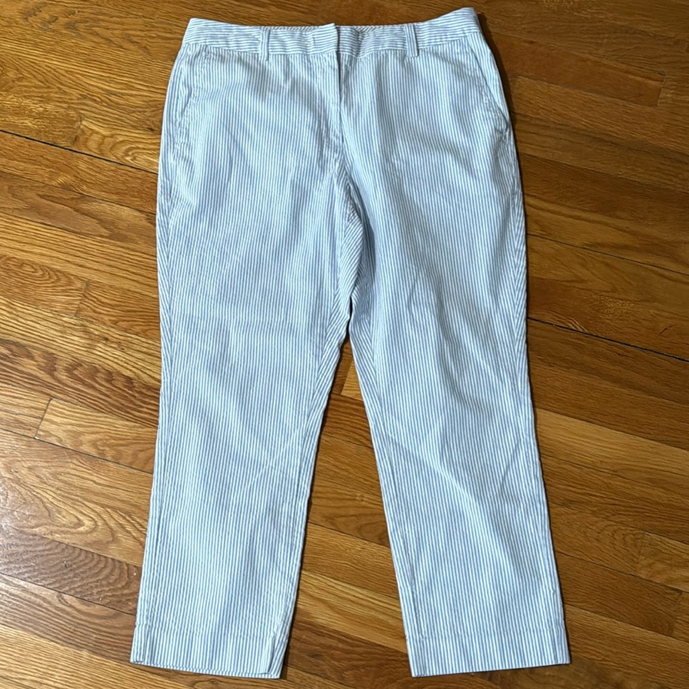 Lands End Textured Blue and White Stripe Crop pants